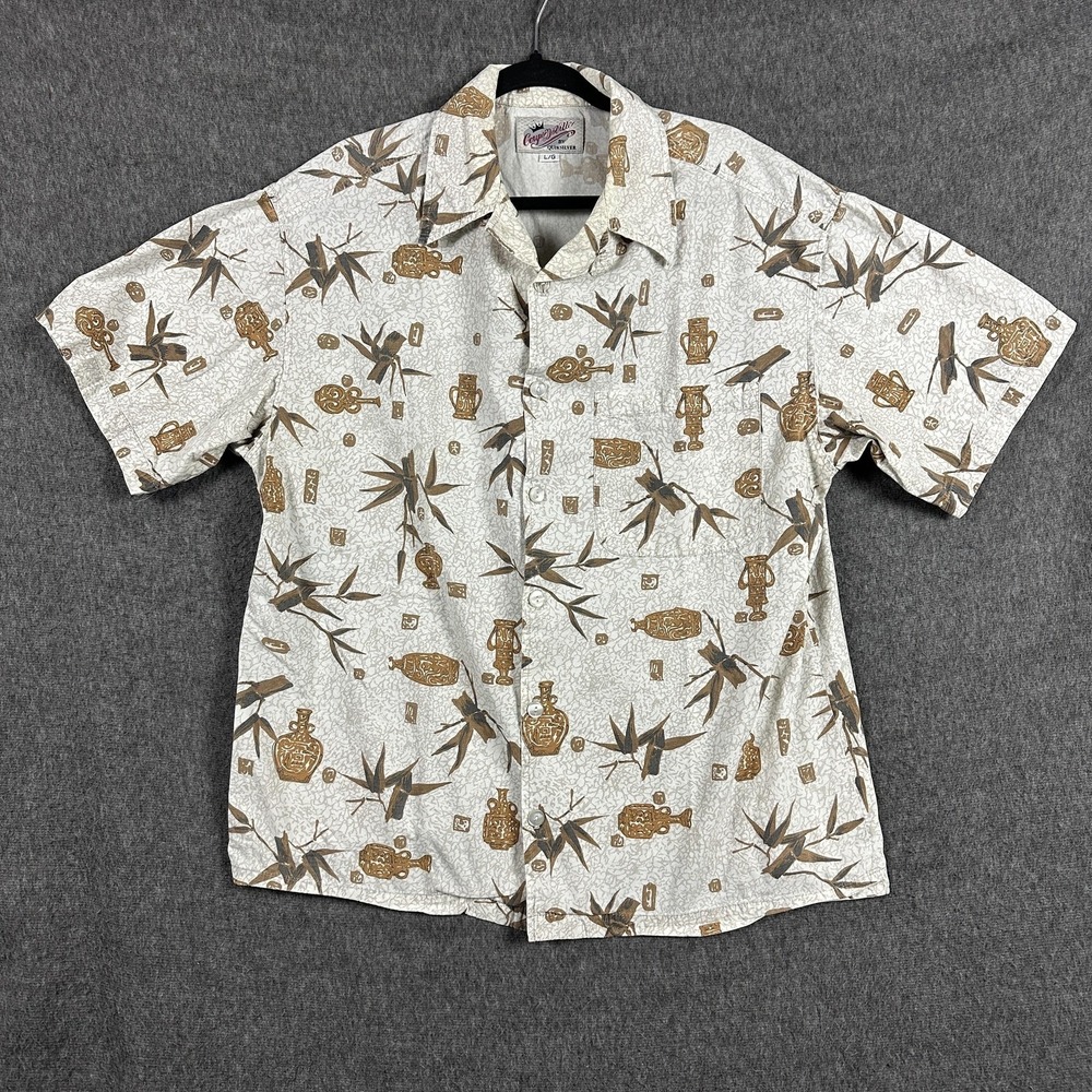 Vintage Coupe DeVille by Quiksilver Shirt Mens Large Beige Aloha Print Button Up